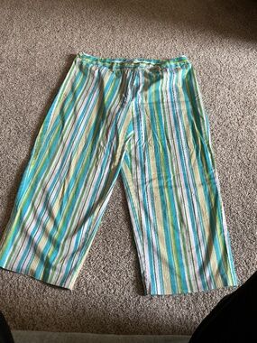 George Turquoise & lime striped capris Sz 14